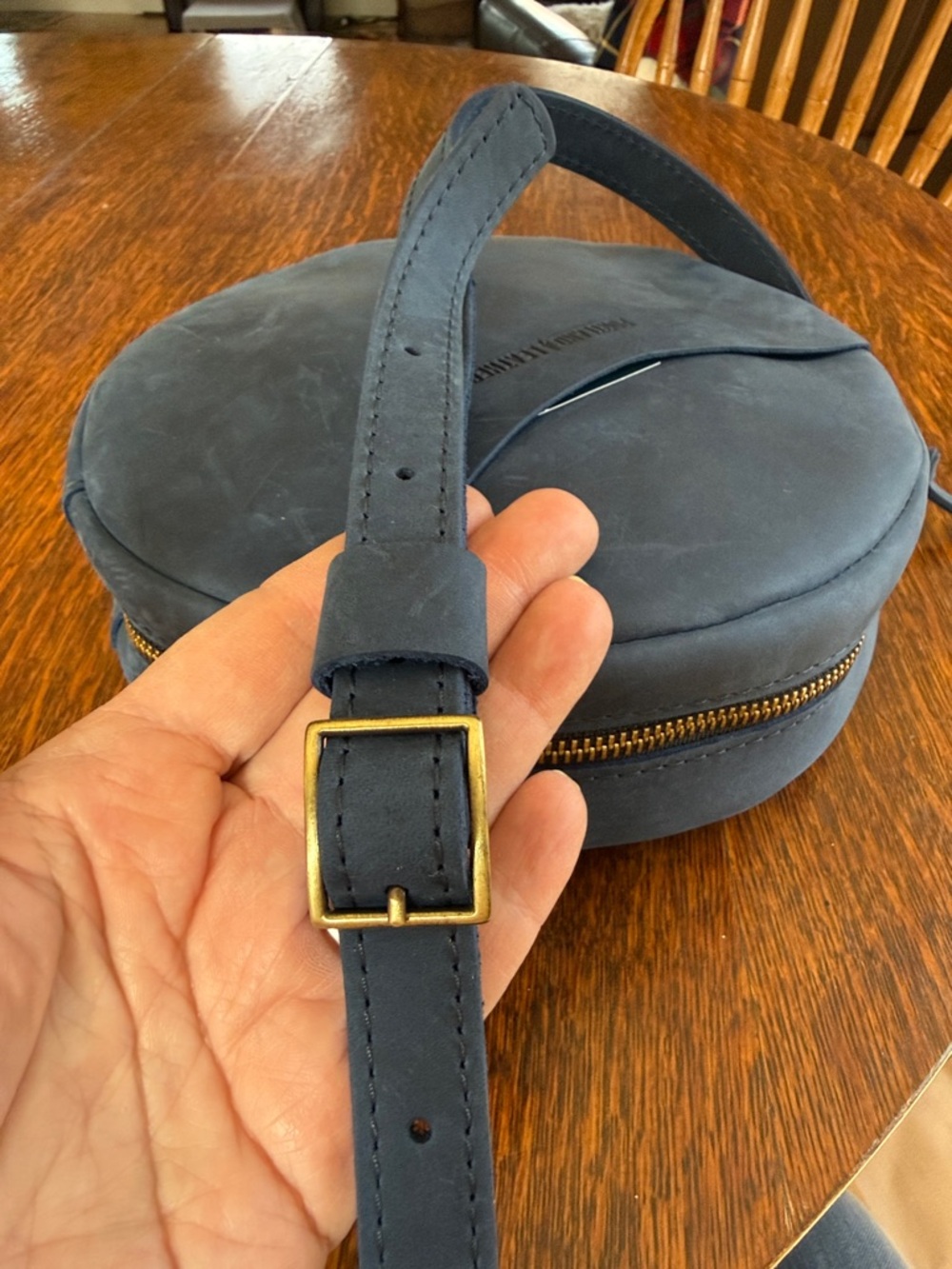 Portland Leather Circular Crossbody Bag - Blue - Picture 3 of 6
